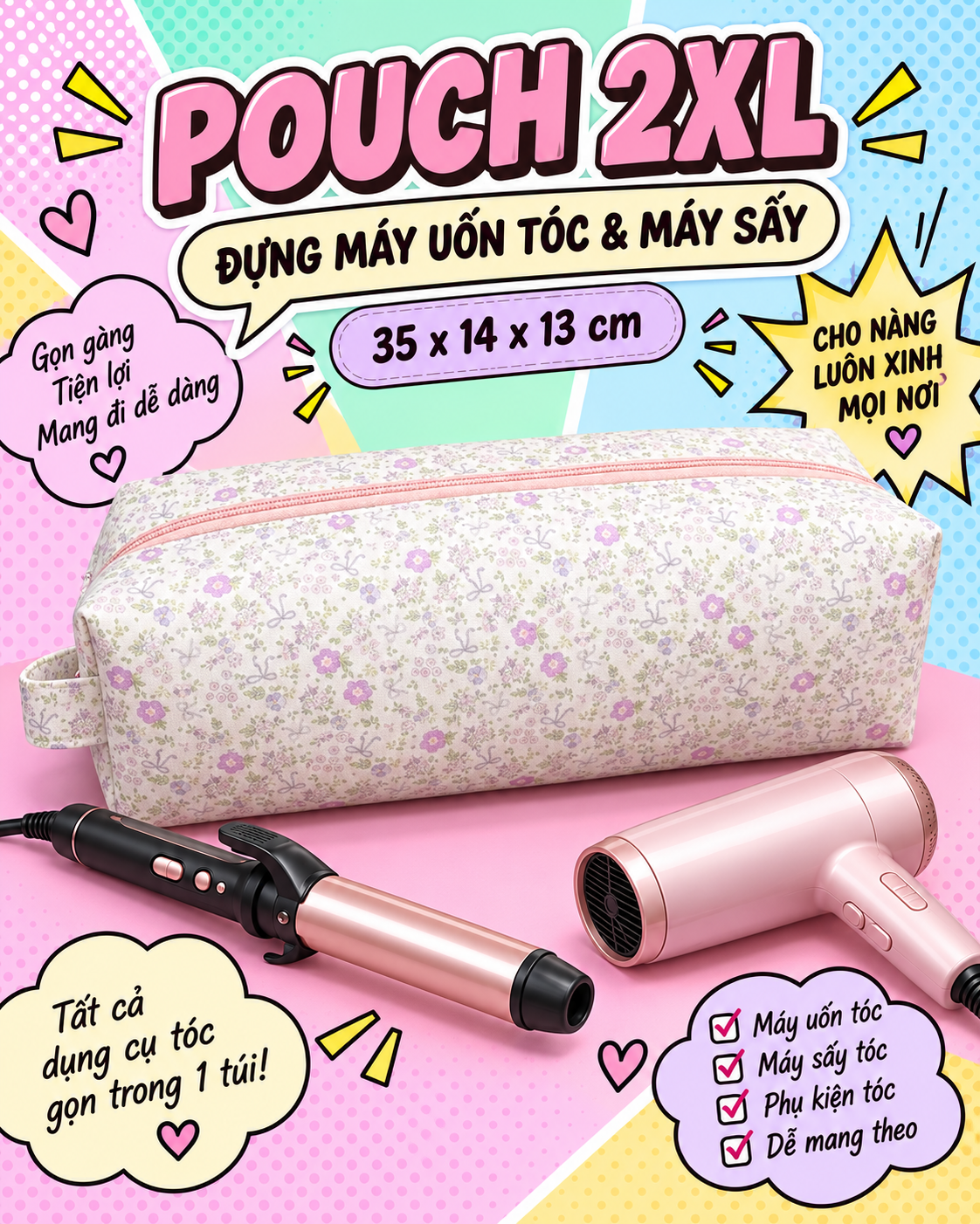 Túi đựng máy uốn tóc, máy sấy tóc size 2XL form cứng — ảnh 9