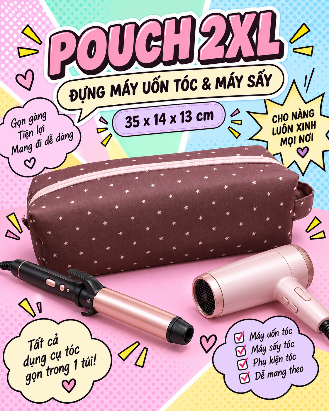Túi đựng máy uốn tóc, máy sấy tóc size 2XL form cứng — ảnh 5
