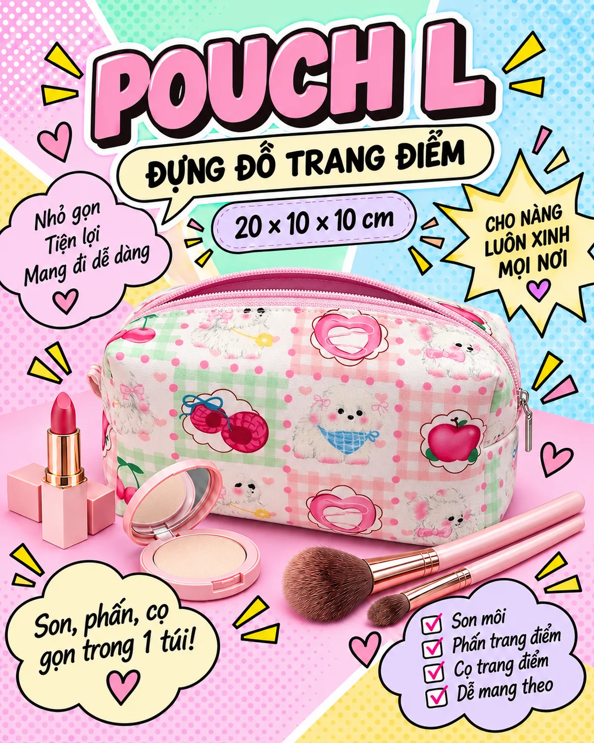 Túi đựng mỹ phẩm, đồ make up size L form đứng — ảnh 4