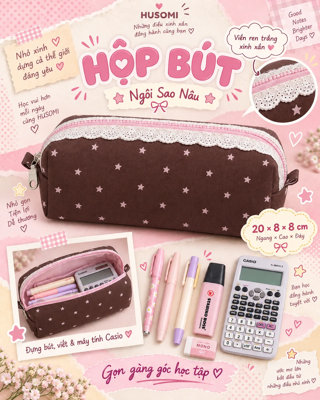 Hộp bút cute form đứng 20 × 8 × 8 cm — ảnh 3
